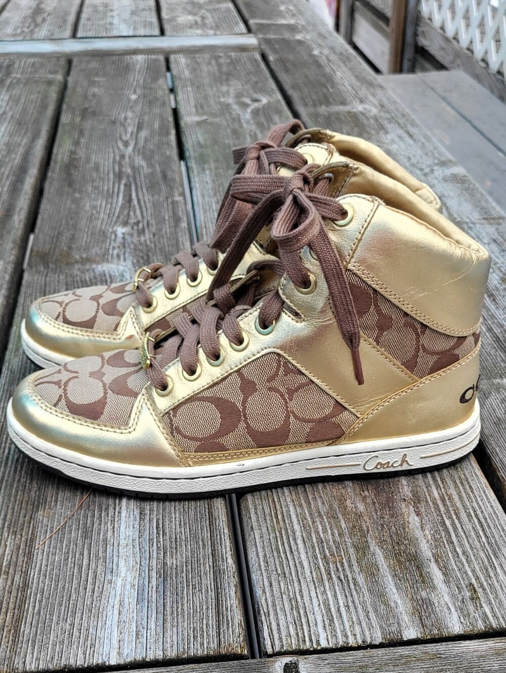 Coach Signature Norra Khaki Gold Women High Top Sneakers